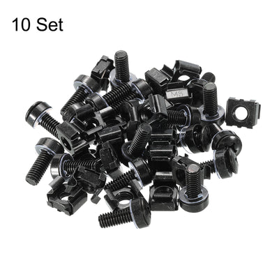 Harfington Rack Mount Cage Nuts M6x14mm Iron Zinc Plated with Washers, Black 10 Sets