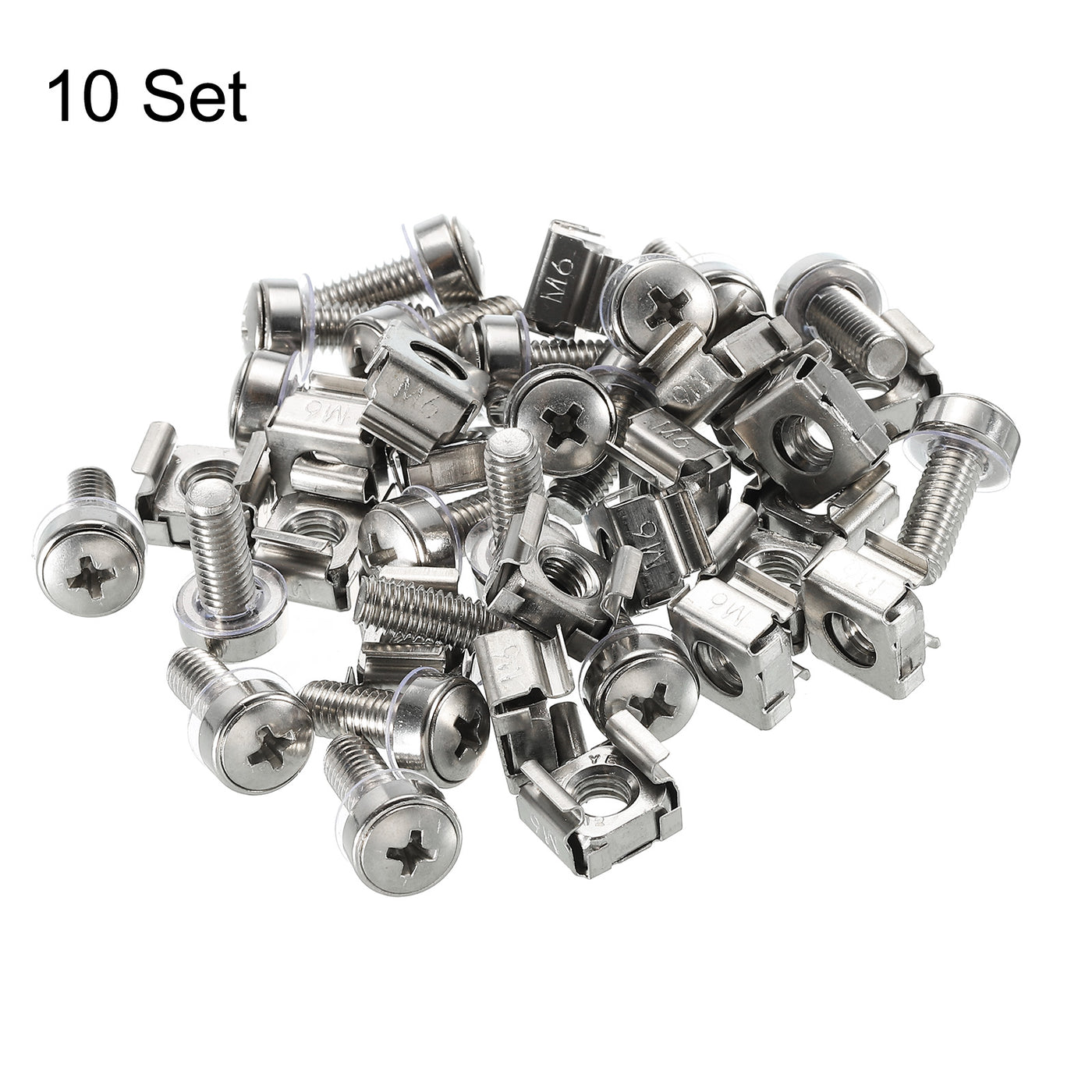 Harfington Rack Mount Cage Nut M6x15mm 304 Stainless Steel with Washer, Silver Tone 10Set
