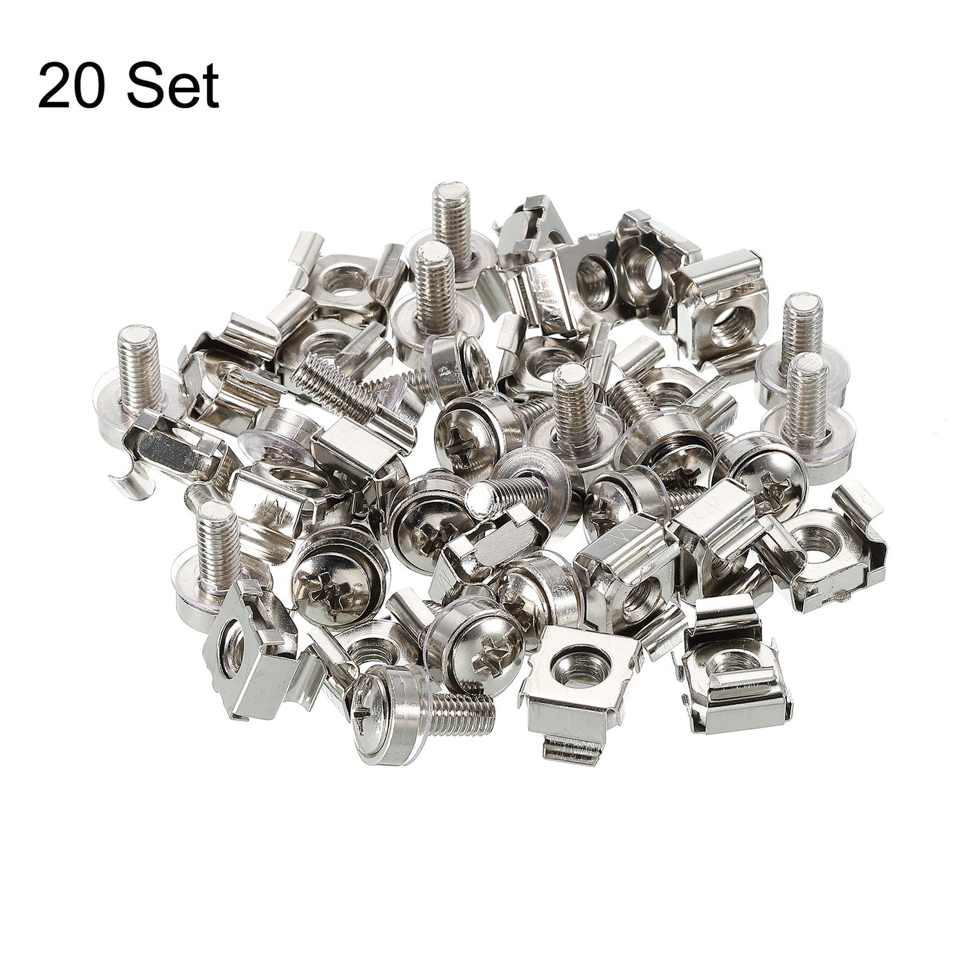 Harfington Rack Mount Cage Nut M5x10mm Mounting Screw Iron Nickel Plated Silver Tone 20Set