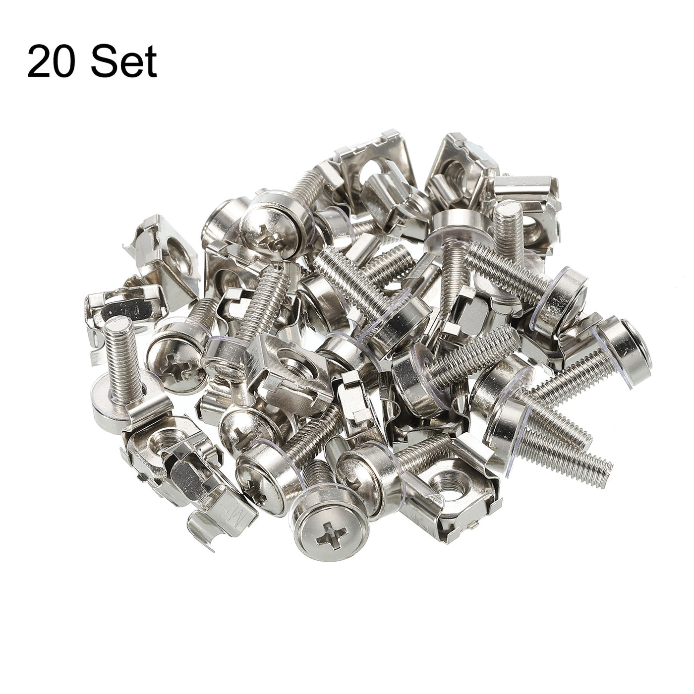 Harfington Rack Mount Cage Nut M5x15mm Mounting Screw Iron Nickel Plated Silver Tone 20Set