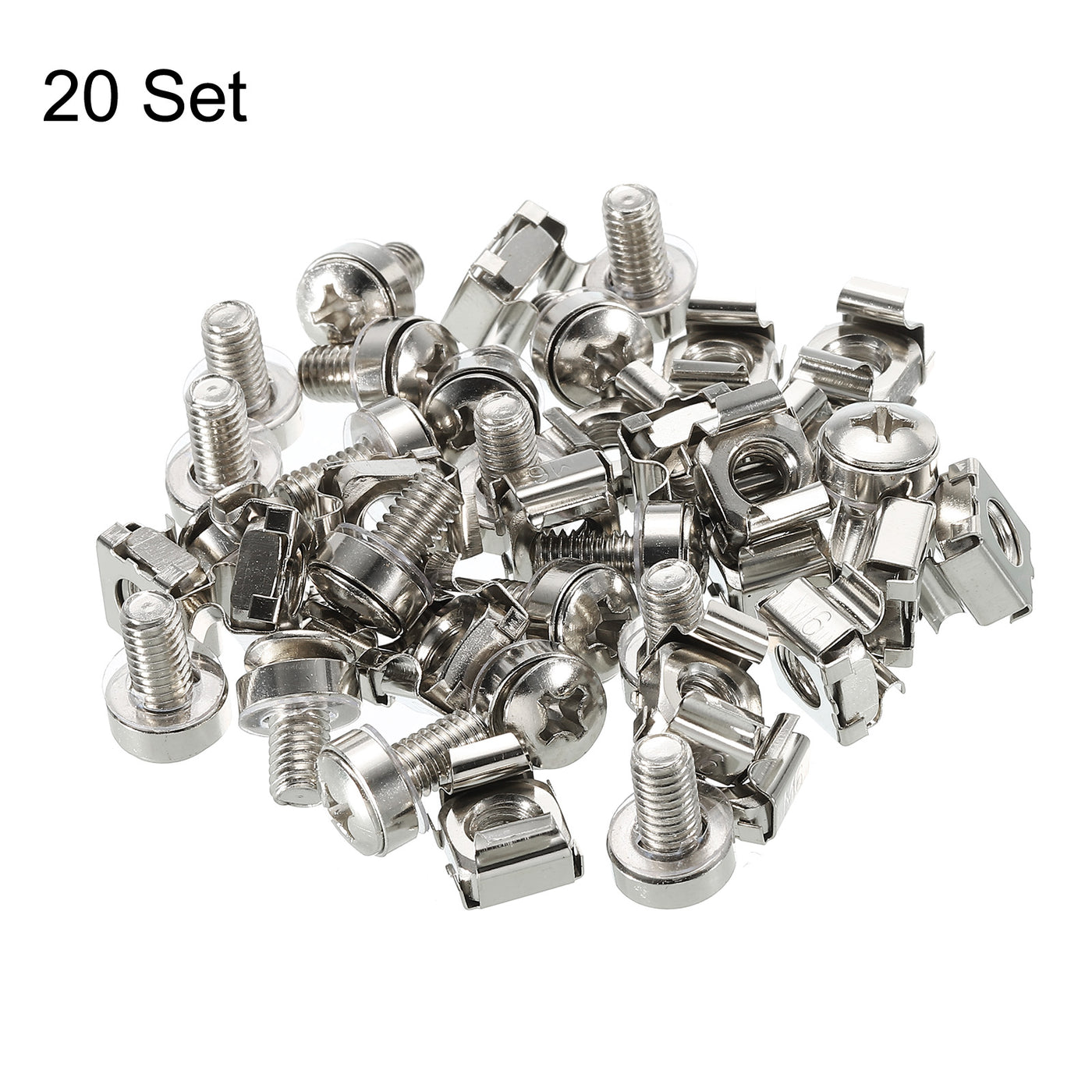 Harfington Rack Mount Cage Nut M6x10mm Mounting Screw Iron Nickel Plated Silver Tone 20Set