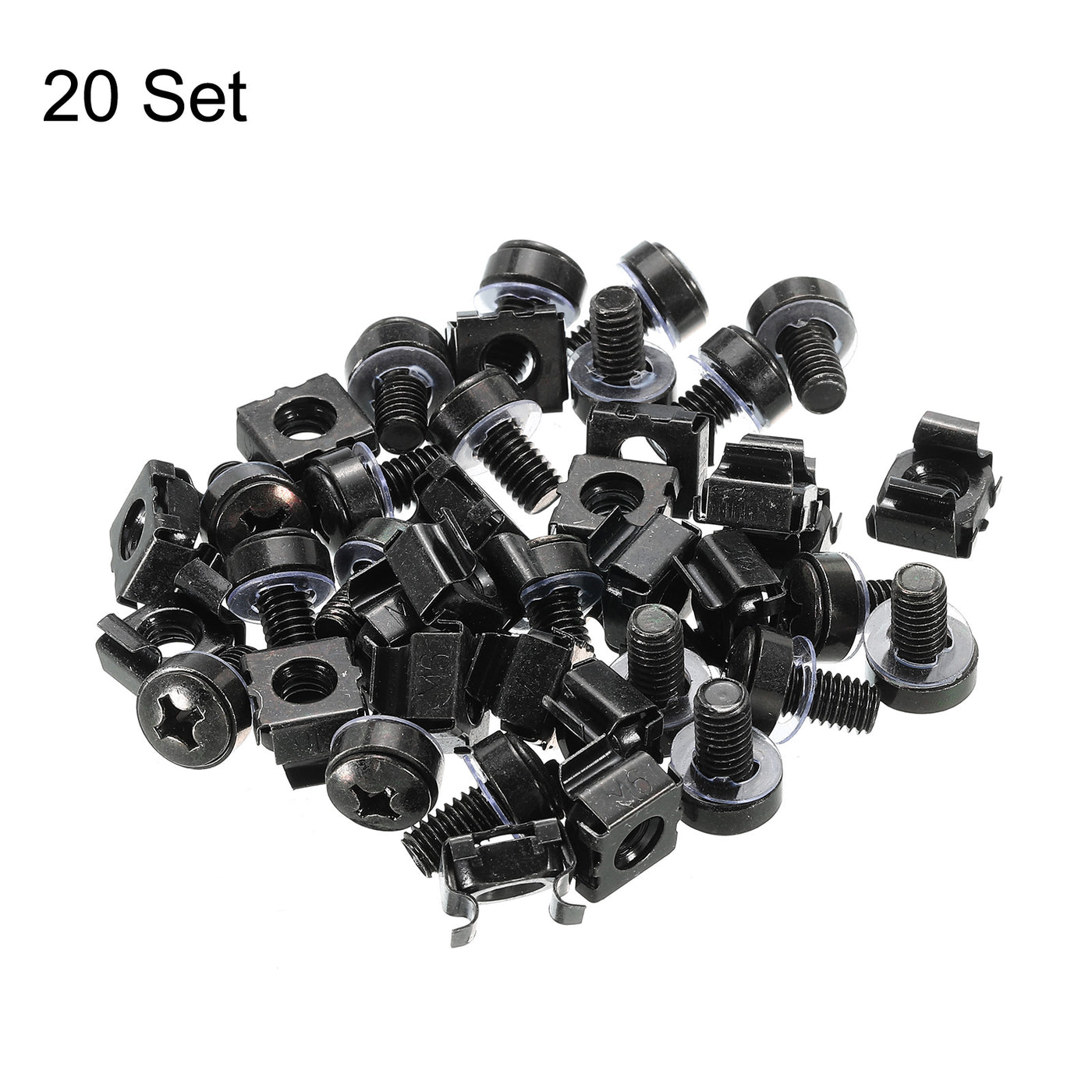 Harfington Rack Mount Cage Nuts M6x10mm Iron Zinc Plated with Washers, Black 20 Sets