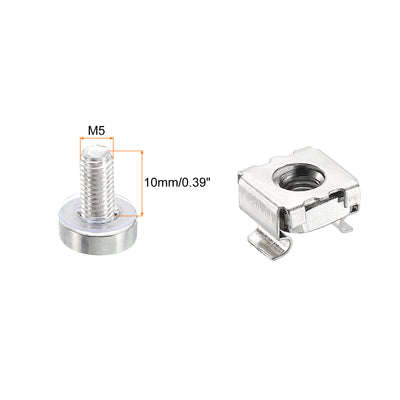Harfington Rack Mount Cage Nut M5x10mm 304 Stainless Steel with Washer, Silver Tone 20Set