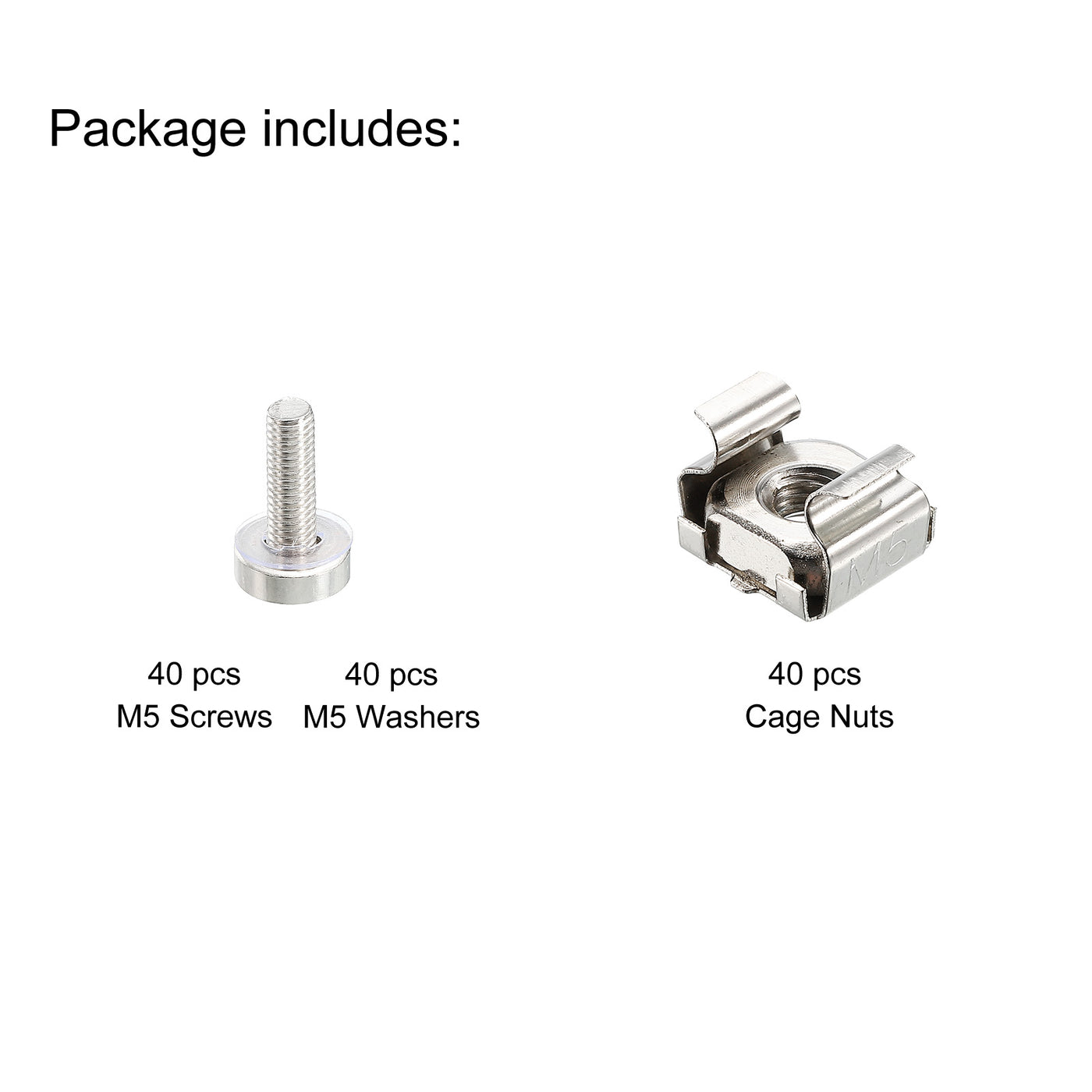 Harfington Rack Mount Cage Nut M5x15mm Mounting Screw Iron Nickel Plated Silver Tone 40Set