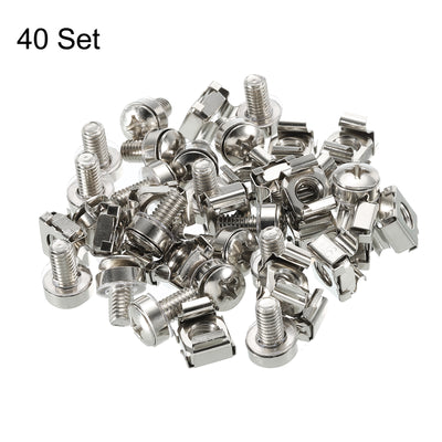Harfington Rack Mount Cage Nut M6x10mm Mounting Screw Iron Nickel Plated Silver Tone 40Set