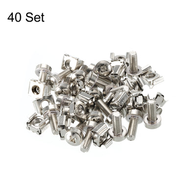 Harfington Rack Mount Cage Nut M6x15mm Mounting Screw Iron Nickel Plated Silver Tone 40Set