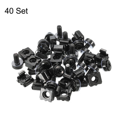Harfington Rack Mount Cage Nuts M5x10mm Iron Zinc Plated with Washers, Black 40 Sets