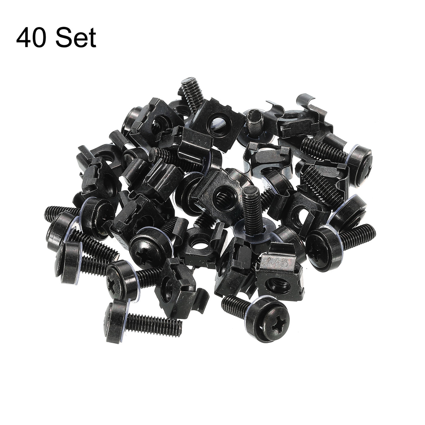 Harfington Rack Mount Cage Nuts M5x14mm Iron Zinc Plated with Washers, Black 40 Sets