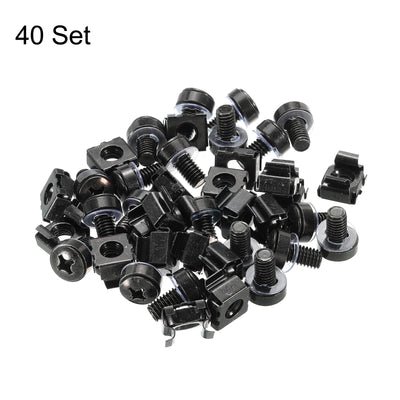 Harfington Rack Mount Cage Nuts M6x10mm Iron Zinc Plated with Washers, Black 40 Sets