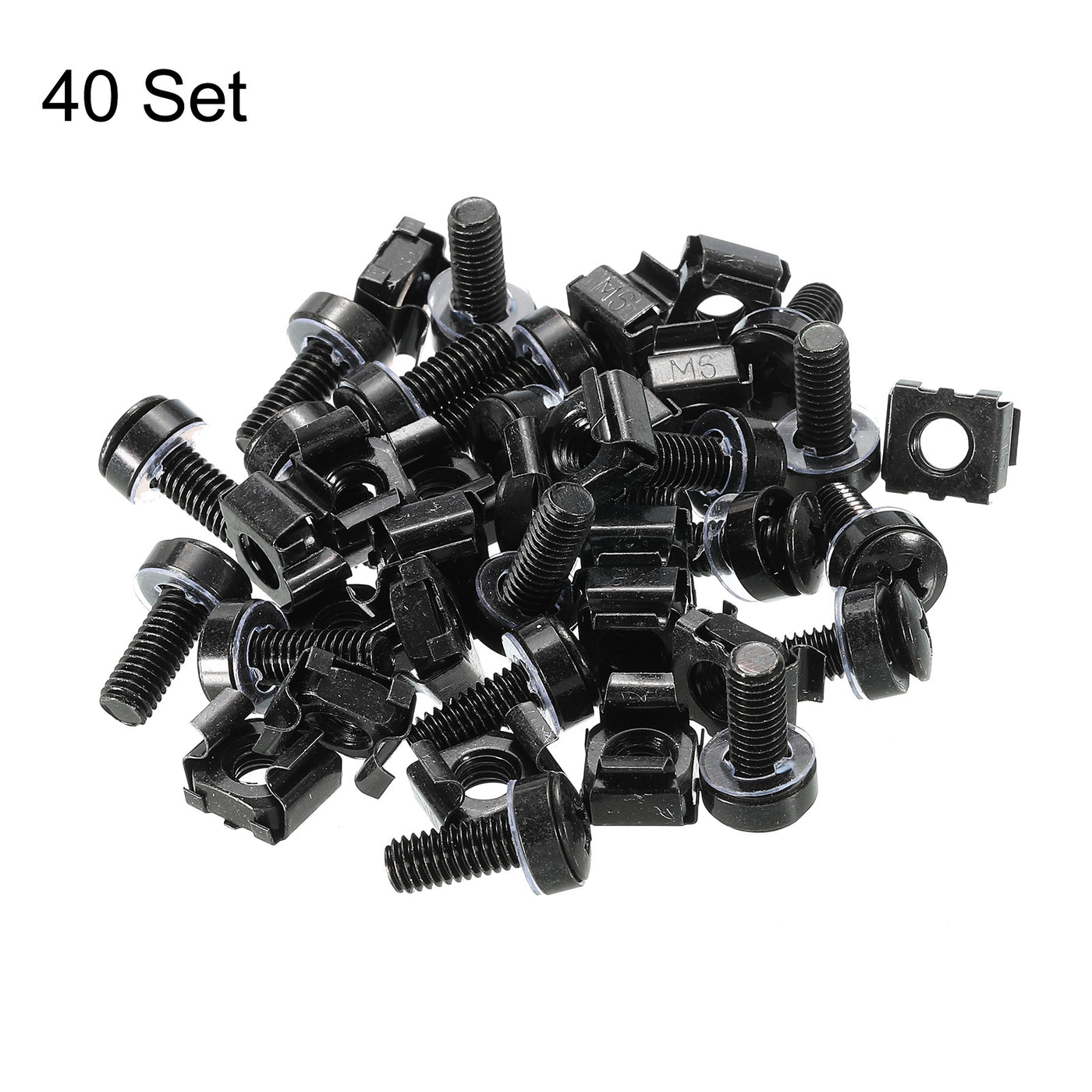 Harfington Rack Mount Cage Nuts M6x14mm Iron Zinc Plated with Washers, Black 40 Sets
