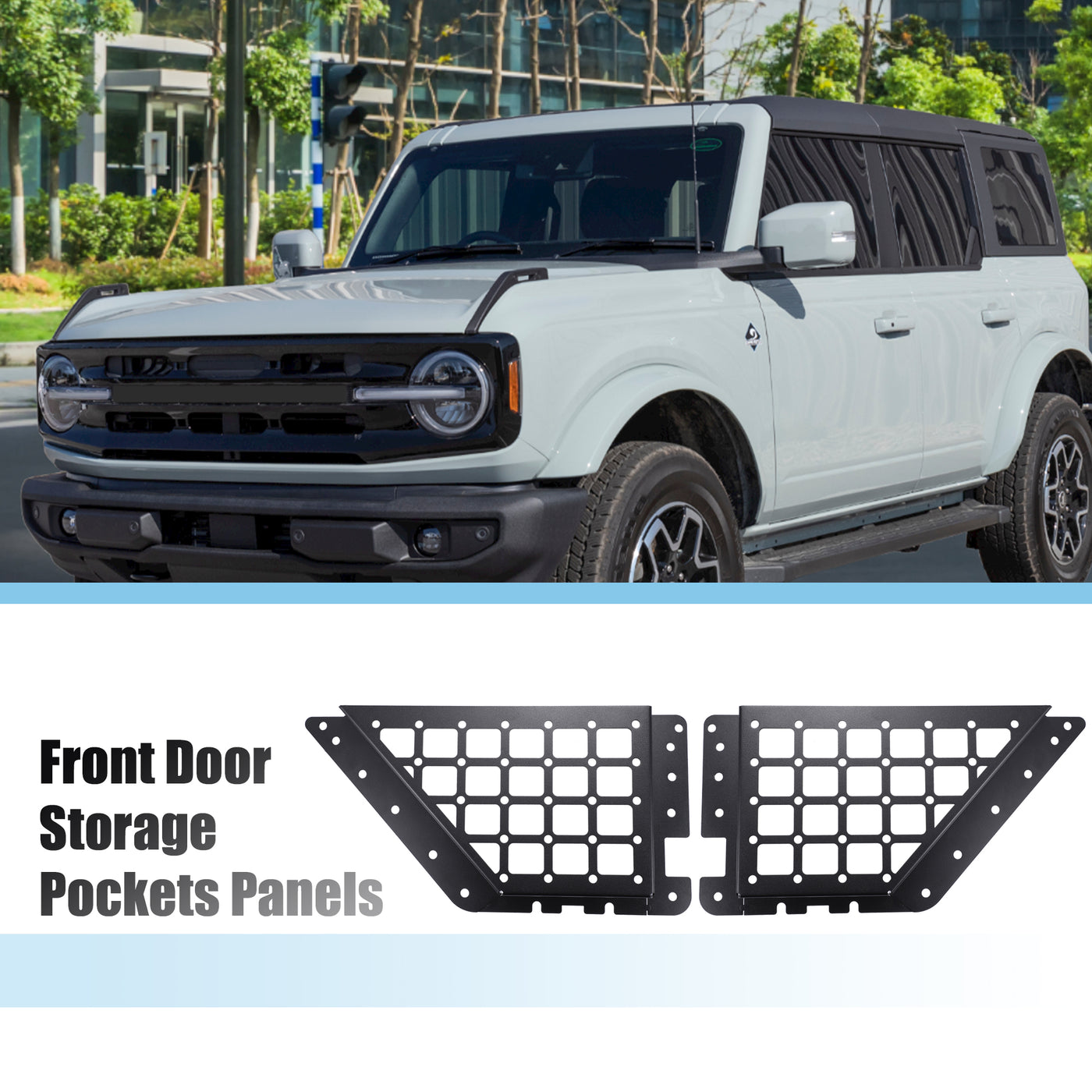 X AUTOHAUX Pair Front Door Storage Pockets Panels for Ford Bronco 2021 2022 2 4 Door Car Door Side Insert Organizer Box Interior Expansion Accessories Hollow Out