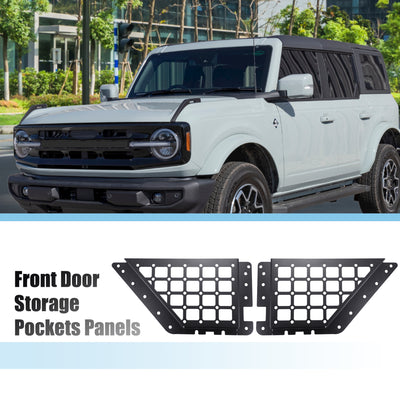 Harfington Pair Front Door Storage Pockets Panels for Ford Bronco 2021 2022 2 4 Door Car Door Side Insert Organizer Box Interior Expansion Accessories Hollow Out