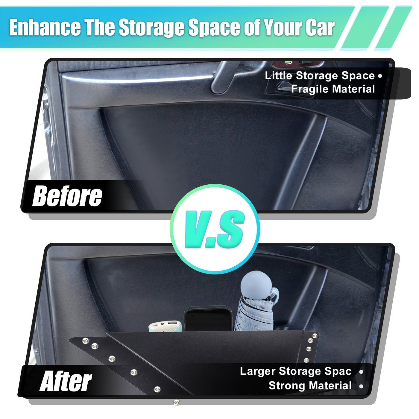 X AUTOHAUX Front Door Storage Pockets Panels for Ford Bronco 2021 2022 2 4 Door Car Door Side Insert Organizer Box Interior Expansion Accessories Metal Pair