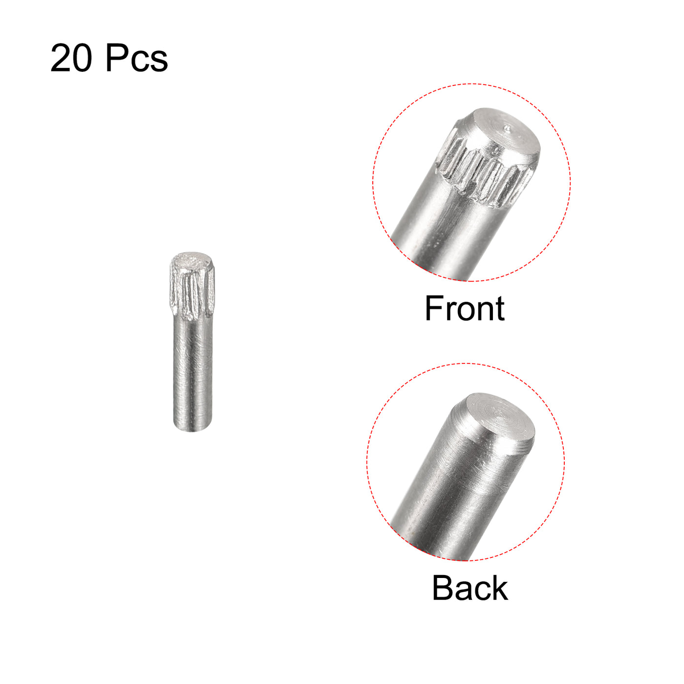 uxcell Uxcell 1.5x7mm 304 Stainless Steel Dowel Pins, 20Pcs Knurled Head Flat End Dowel Pin