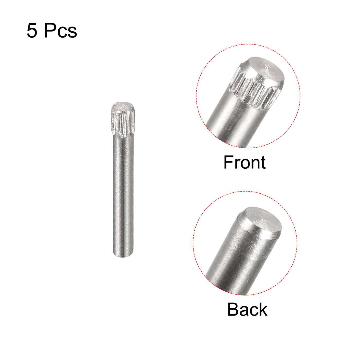 uxcell Uxcell 1.5x12mm 304 Stainless Steel Dowel Pins, 5Pcs Knurled Head Flat End Dowel Pin