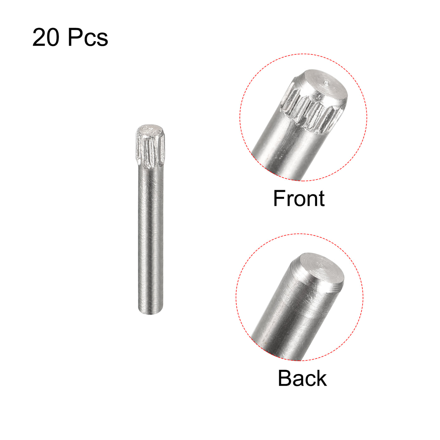 uxcell Uxcell 1.5x12mm 304 Stainless Steel Dowel Pins, 20Pcs Knurled Head Flat End Dowel Pin