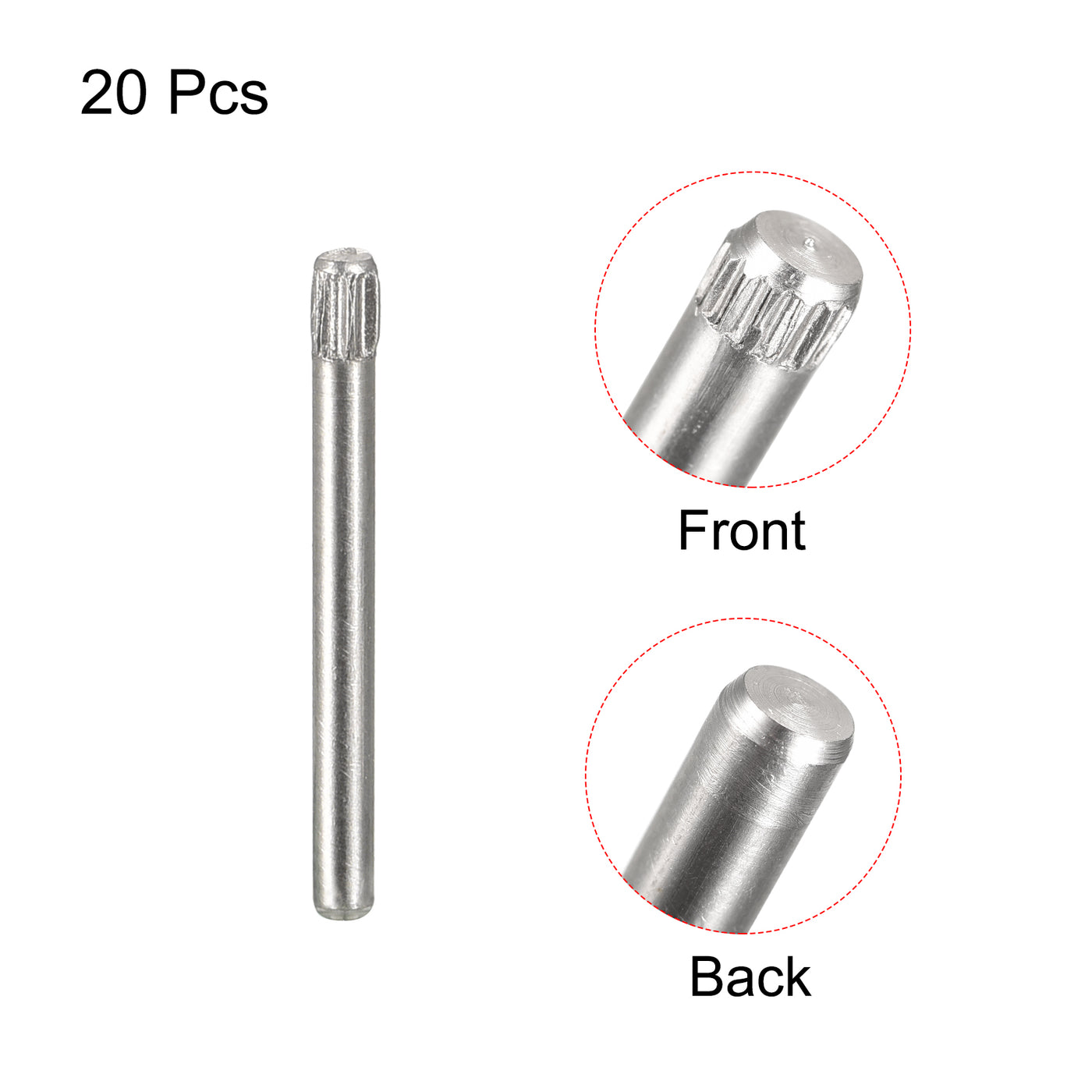 uxcell Uxcell 1.5x16mm 304 Stainless Steel Dowel Pins, 20Pcs Knurled Head Flat End Dowel Pin