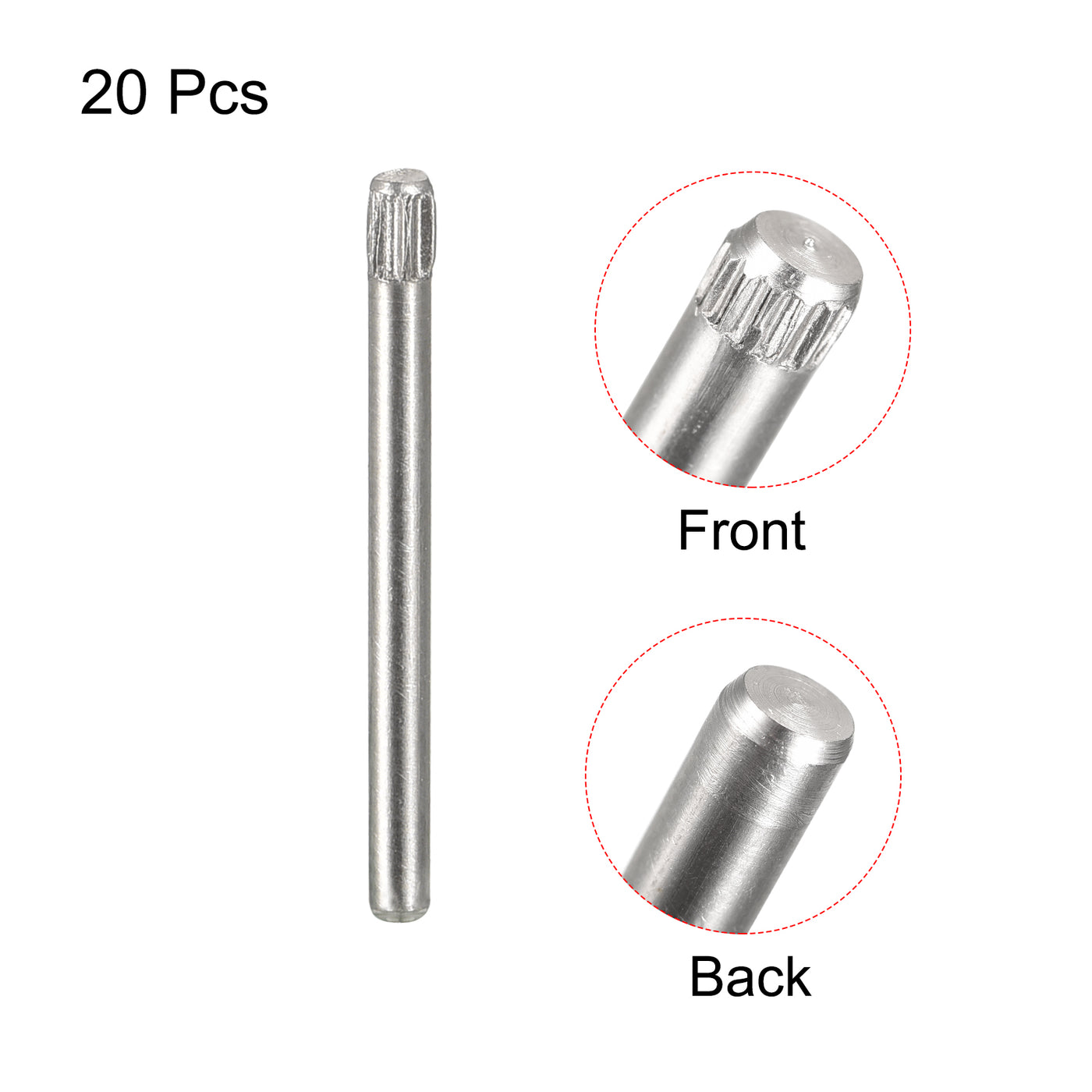 uxcell Uxcell 1.5x18mm 304 Stainless Steel Dowel Pins, 20Pcs Knurled Head Flat End Dowel Pin