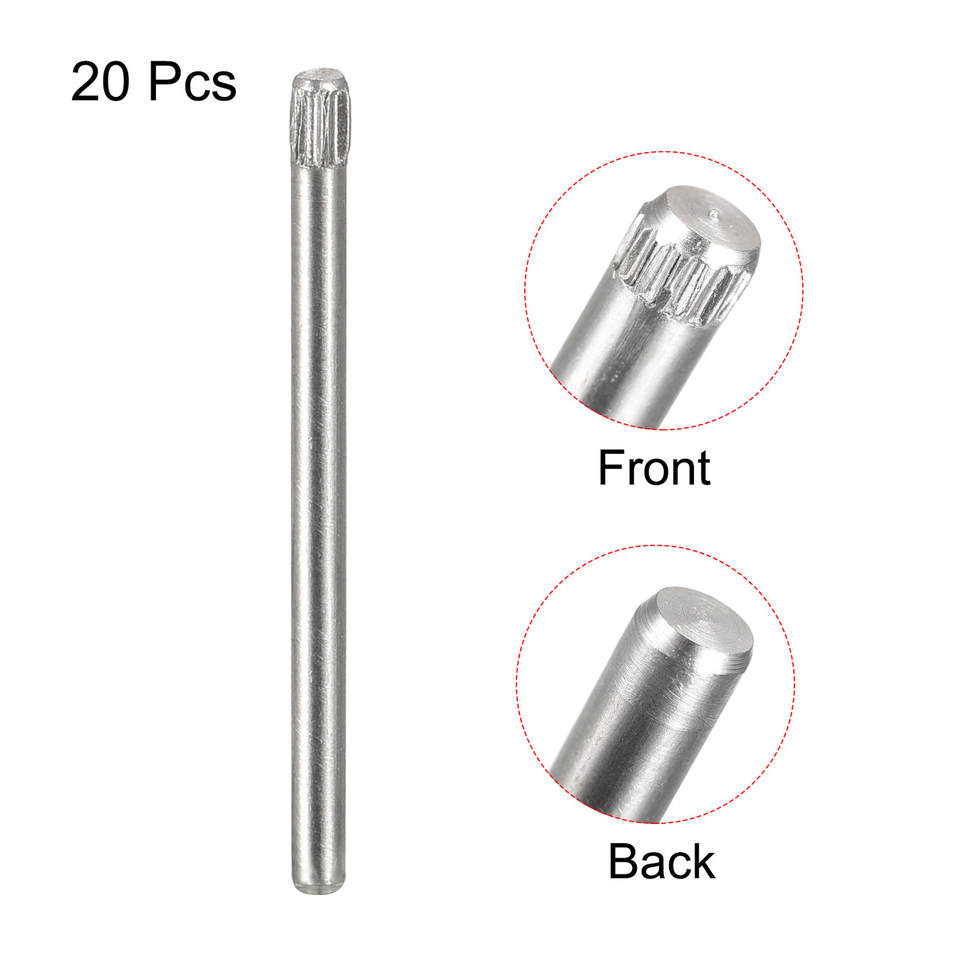 uxcell Uxcell 1.5x25mm 304 Stainless Steel Dowel Pins, 20Pcs Knurled Head Flat End Dowel Pin
