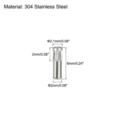 Harfington Uxcell 2x6mm 304 Stainless Steel Dowel Pins, 20Pcs Knurled Head Flat End Dowel Pin