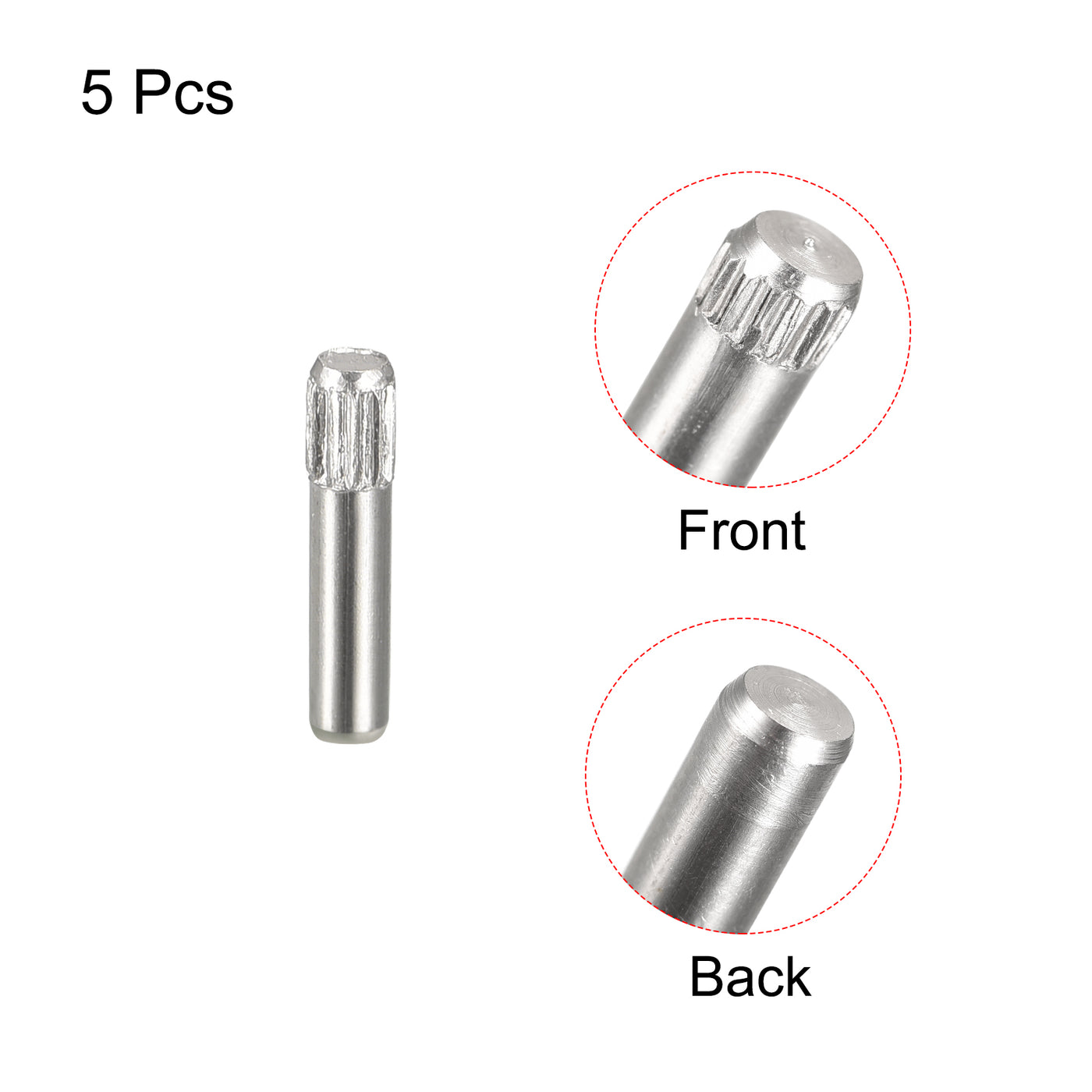 uxcell Uxcell 2x10mm 304 Stainless Steel Dowel Pins, 5Pcs Knurled Head Flat End Dowel Pin