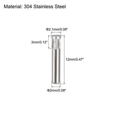 Harfington Uxcell 2x12mm 304 Stainless Steel Dowel Pins, 5Pcs Knurled Head Flat End Dowel Pin