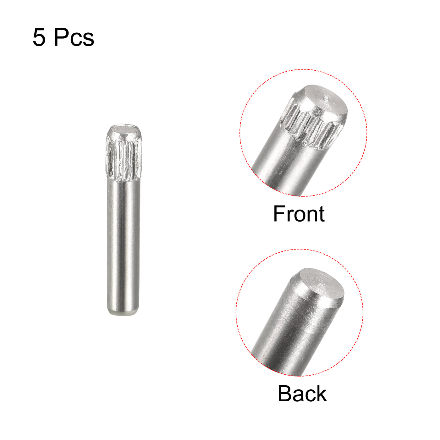 uxcell Uxcell 2x12mm 304 Stainless Steel Dowel Pins, 5Pcs Knurled Head Flat End Dowel Pin