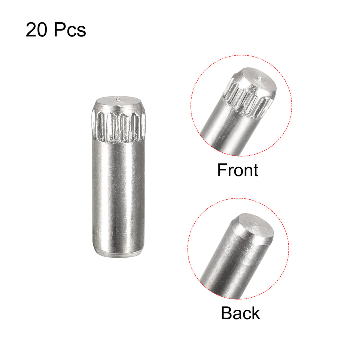 uxcell Uxcell 4x12mm 304 Stainless Steel Dowel Pins, 20Pcs Knurled Head Flat End Dowel Pin