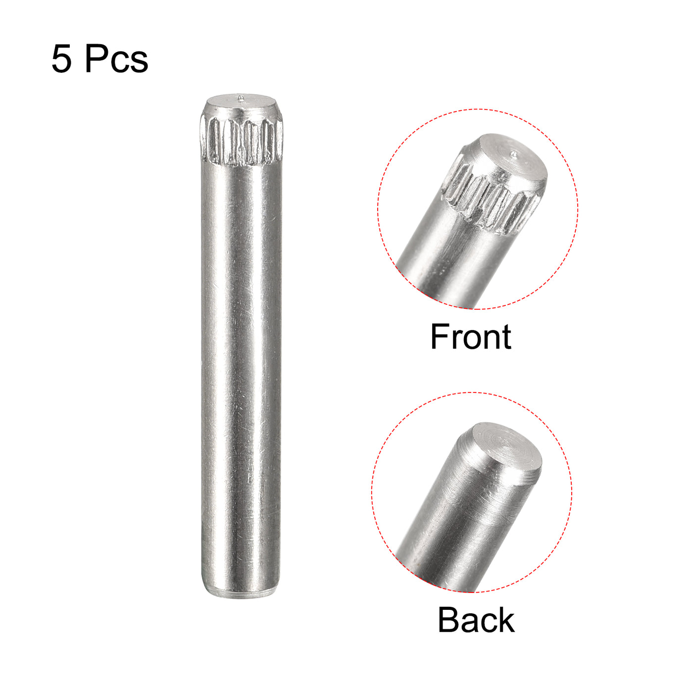 uxcell Uxcell 4x22mm 304 Stainless Steel Dowel Pins, 5Pcs Knurled Head Flat End Dowel Pin