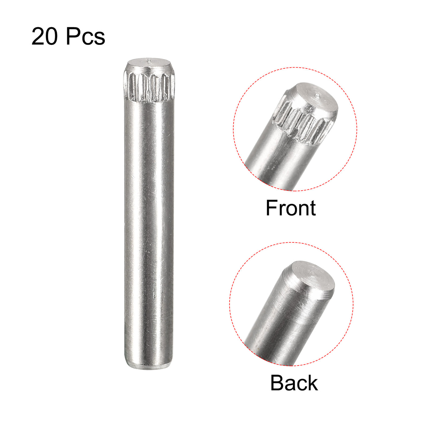 uxcell Uxcell 4x22mm 304 Stainless Steel Dowel Pins, 20Pcs Knurled Head Flat End Dowel Pin
