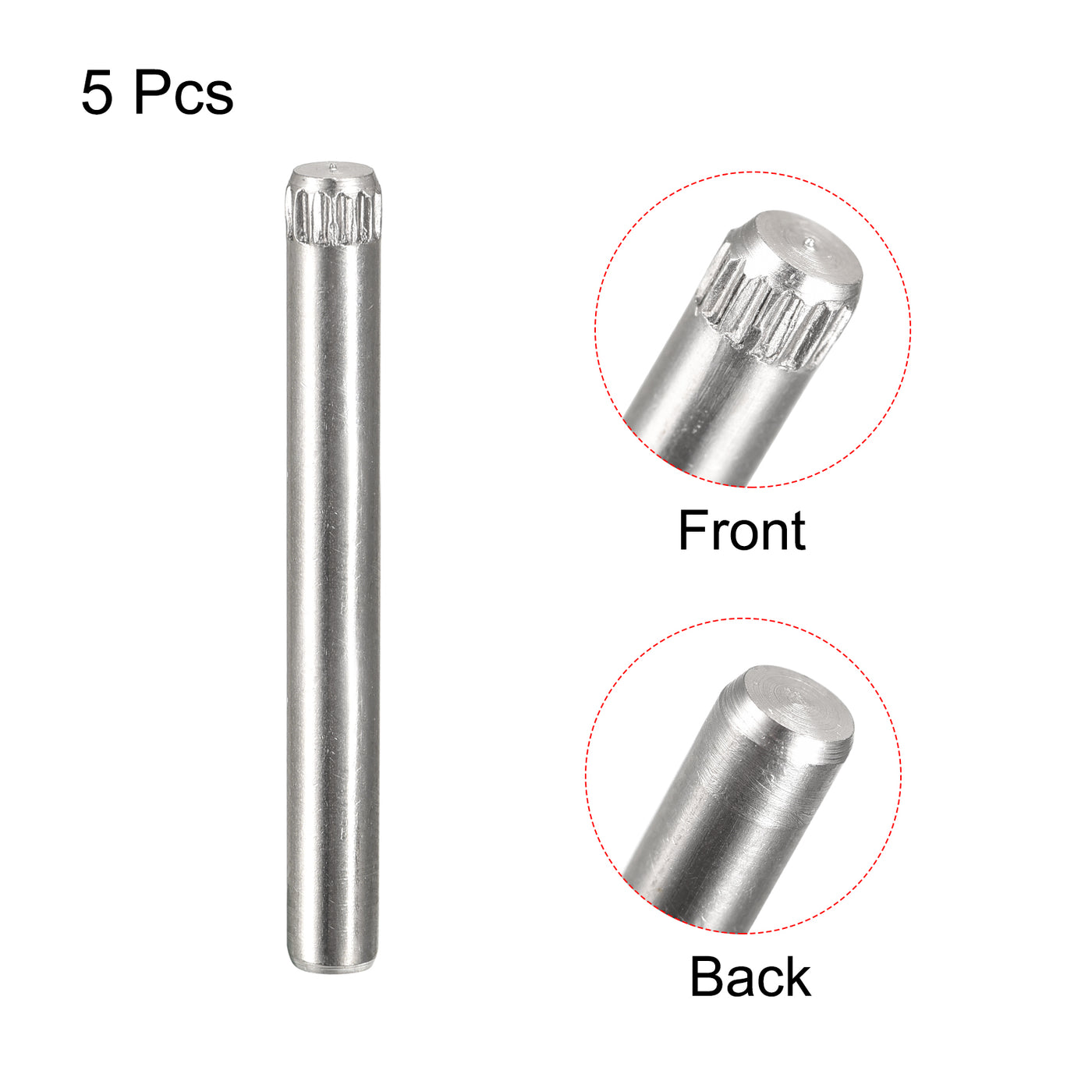 uxcell Uxcell 4x40mm 304 Stainless Steel Dowel Pins, 5Pcs Knurled Head Flat End Dowel Pin