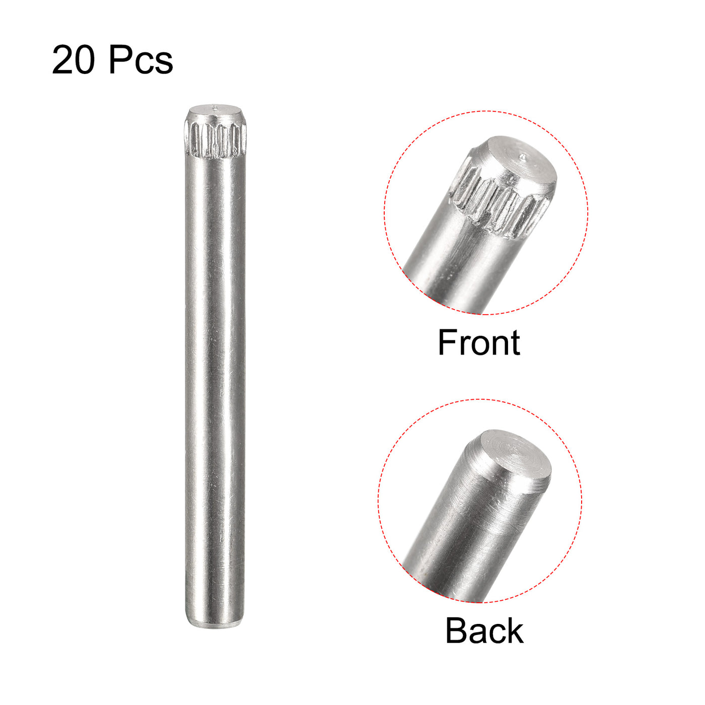 uxcell Uxcell 4x40mm 304 Stainless Steel Dowel Pins, 20Pcs Knurled Head Flat End Dowel Pin