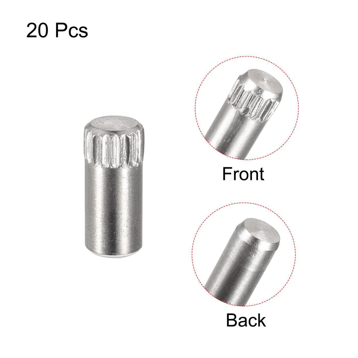uxcell Uxcell 5x8mm 304 Stainless Steel Dowel Pins, 20Pcs Knurled Head Flat End Dowel Pin