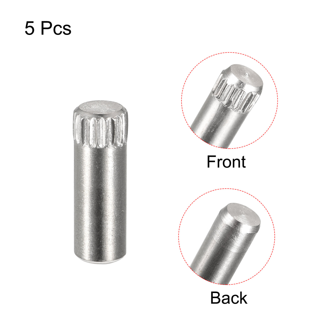 uxcell Uxcell 5x14mm 304 Stainless Steel Dowel Pins, 5Pcs Knurled Head Flat End Dowel Pin