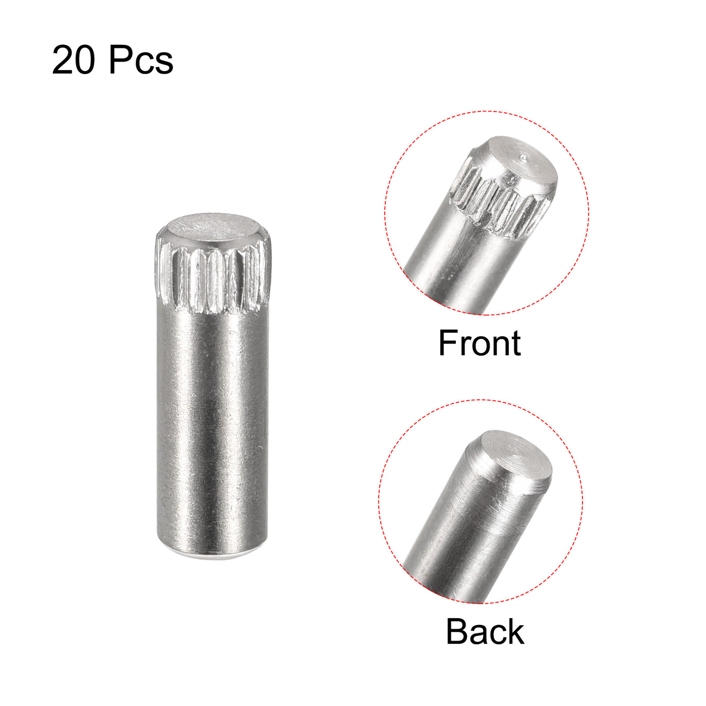 uxcell Uxcell 5x14mm 304 Stainless Steel Dowel Pins, 20Pcs Knurled Head Flat End Dowel Pin