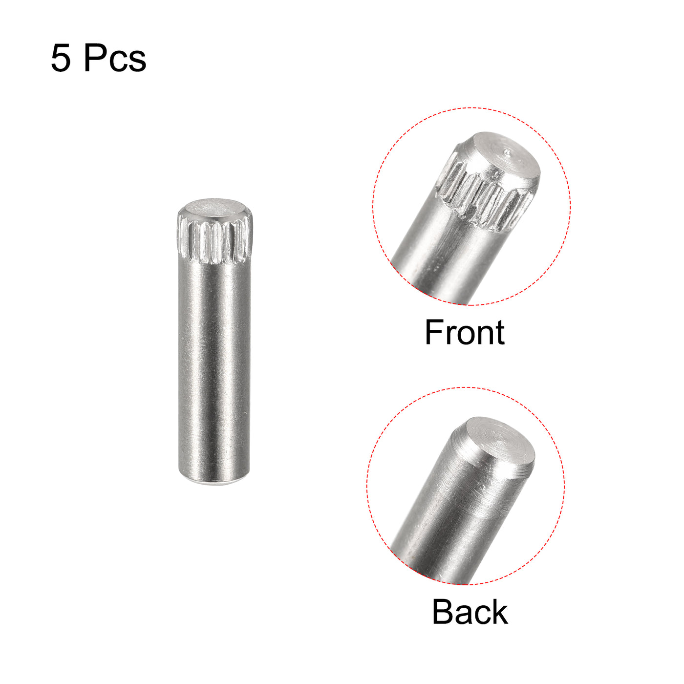 uxcell Uxcell 5x20mm 304 Stainless Steel Dowel Pins, 5Pcs Knurled Head Flat End Dowel Pin