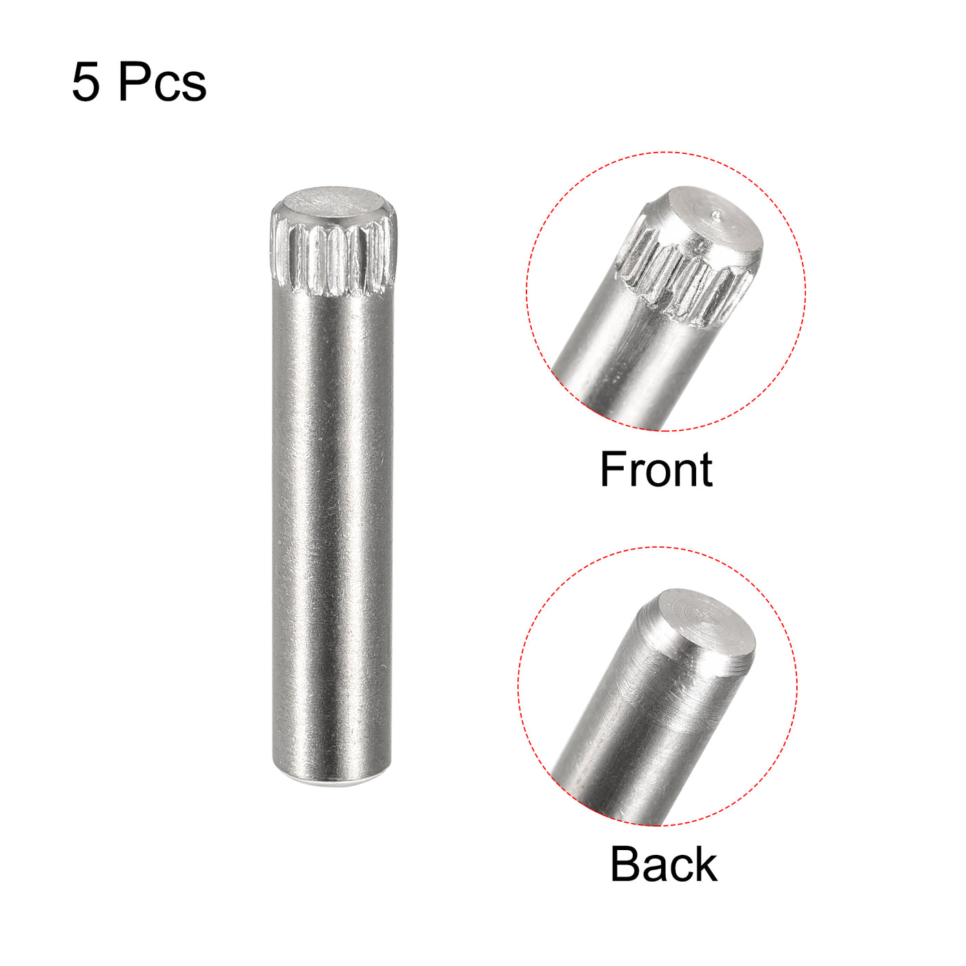 uxcell Uxcell 5x25mm 304 Stainless Steel Dowel Pins, 5Pcs Knurled Head Flat End Dowel Pin
