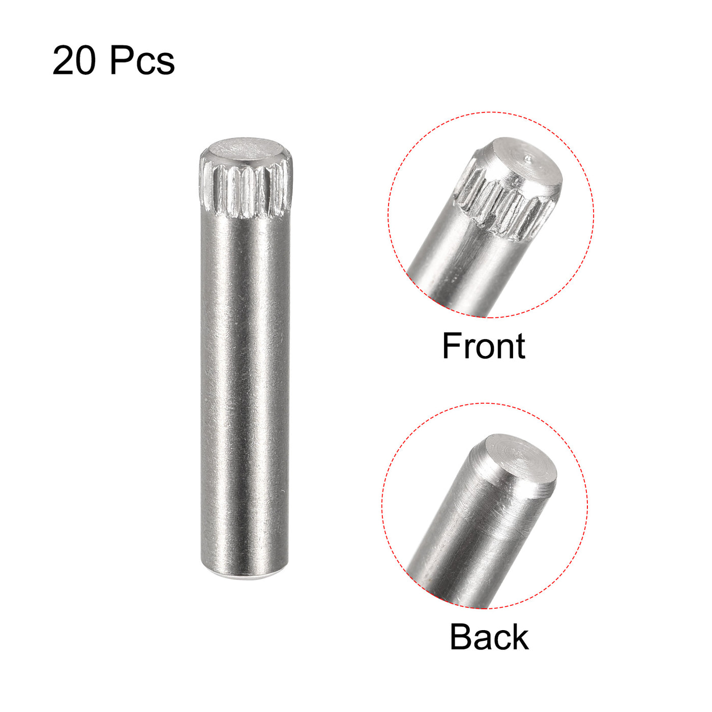 uxcell Uxcell 5x25mm 304 Stainless Steel Dowel Pins, 20Pcs Knurled Head Flat End Dowel Pin