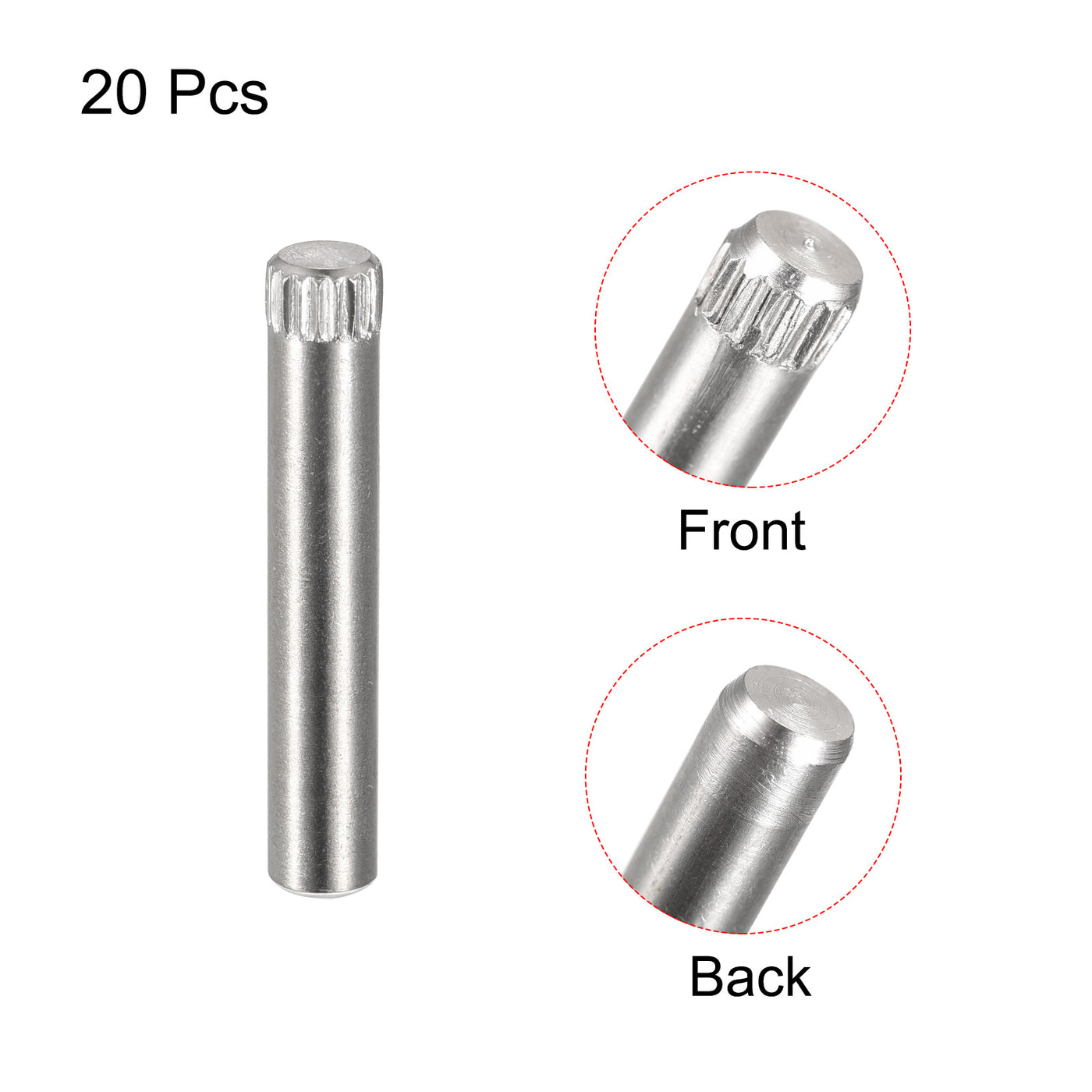 uxcell Uxcell 5x30mm 304 Stainless Steel Dowel Pins, 20Pcs Knurled Head Flat End Dowel Pin