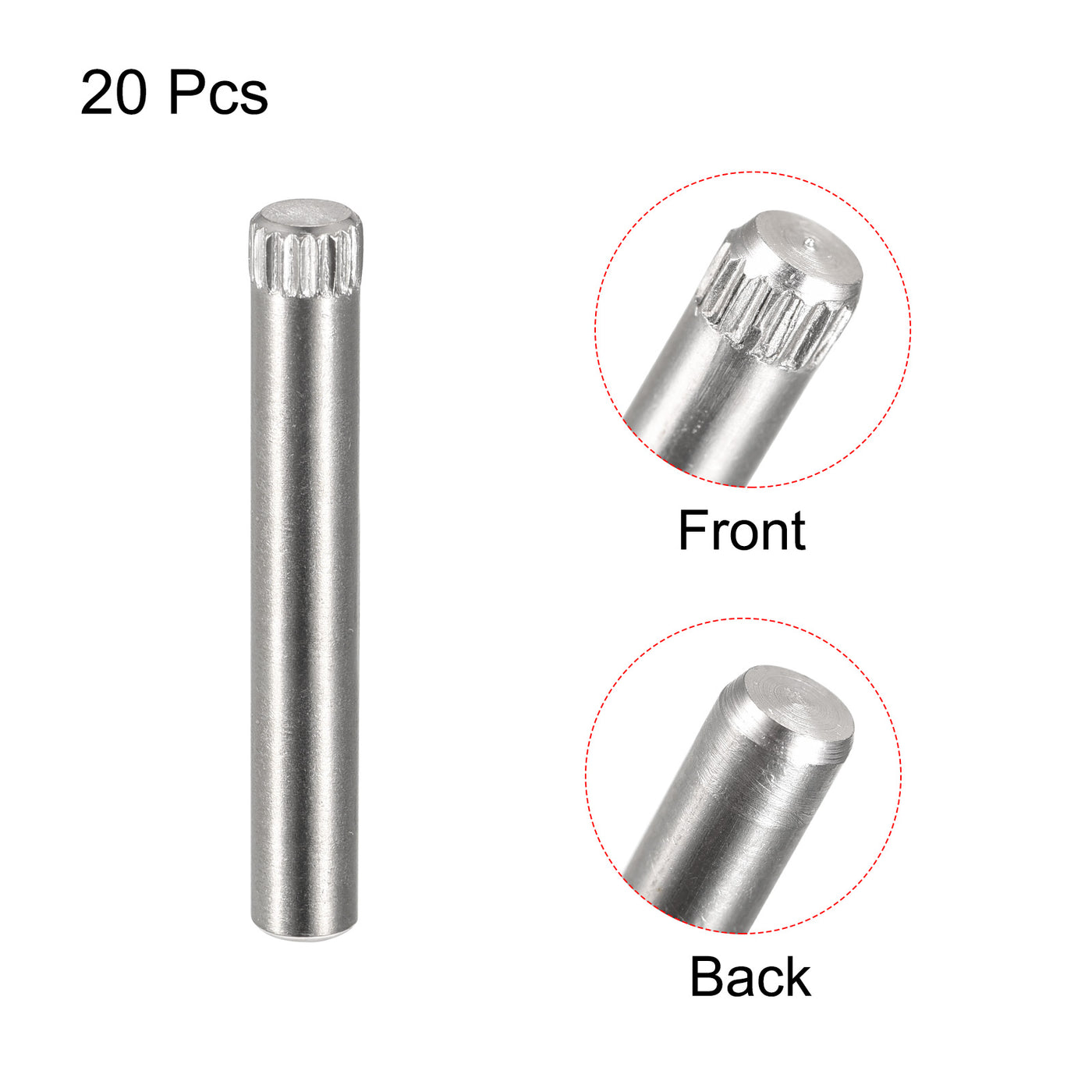 uxcell Uxcell 5x35mm 304 Stainless Steel Dowel Pins, 20Pcs Knurled Head Flat End Dowel Pin