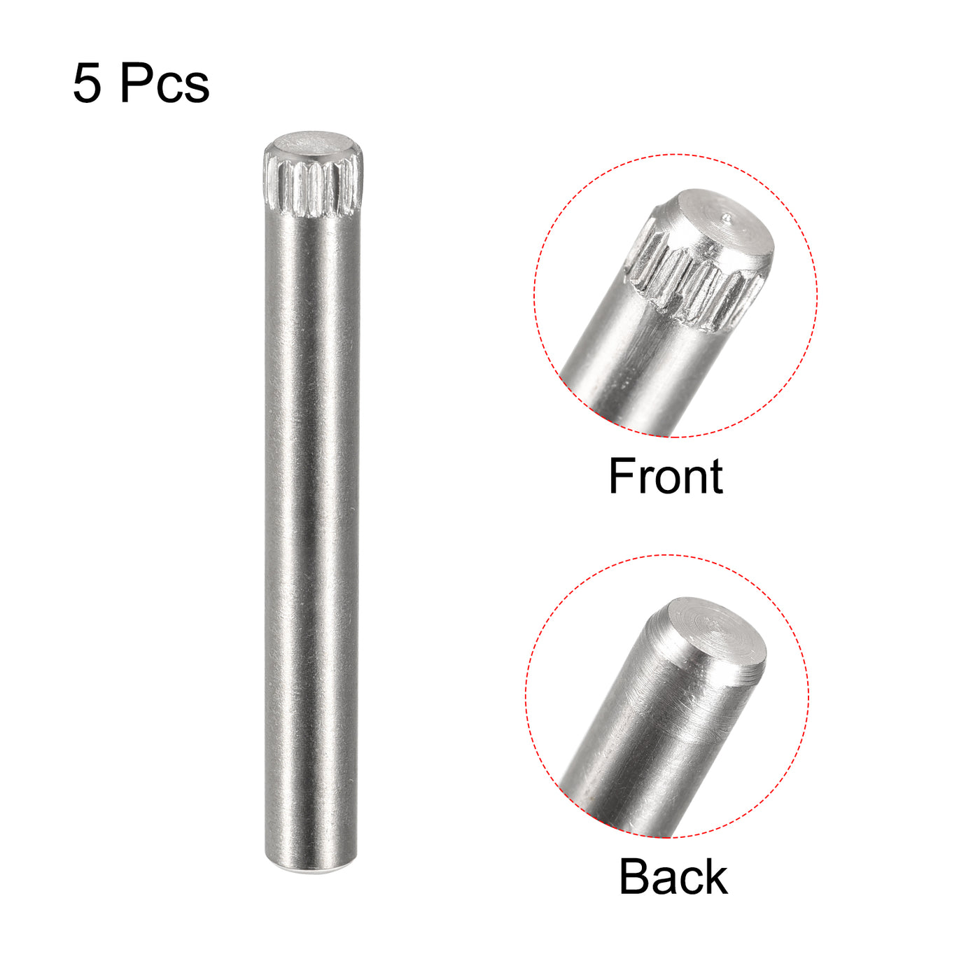 uxcell Uxcell 5x40mm 304 Stainless Steel Dowel Pins, 5Pcs Knurled Head Flat End Dowel Pin
