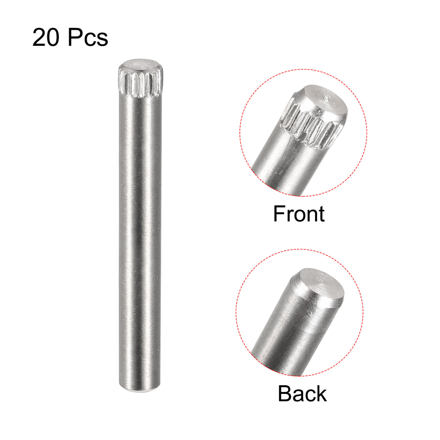 uxcell Uxcell 5x40mm 304 Stainless Steel Dowel Pins, 20Pcs Knurled Head Flat End Dowel Pin