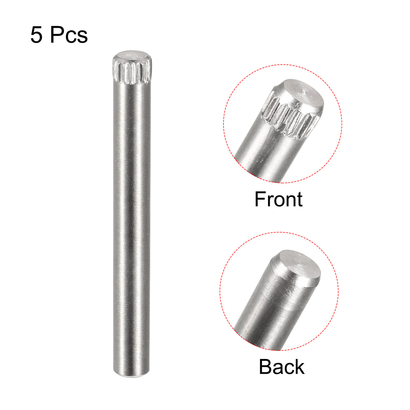 uxcell Uxcell 5x45mm 304 Stainless Steel Dowel Pins, 5Pcs Knurled Head Flat End Dowel Pin