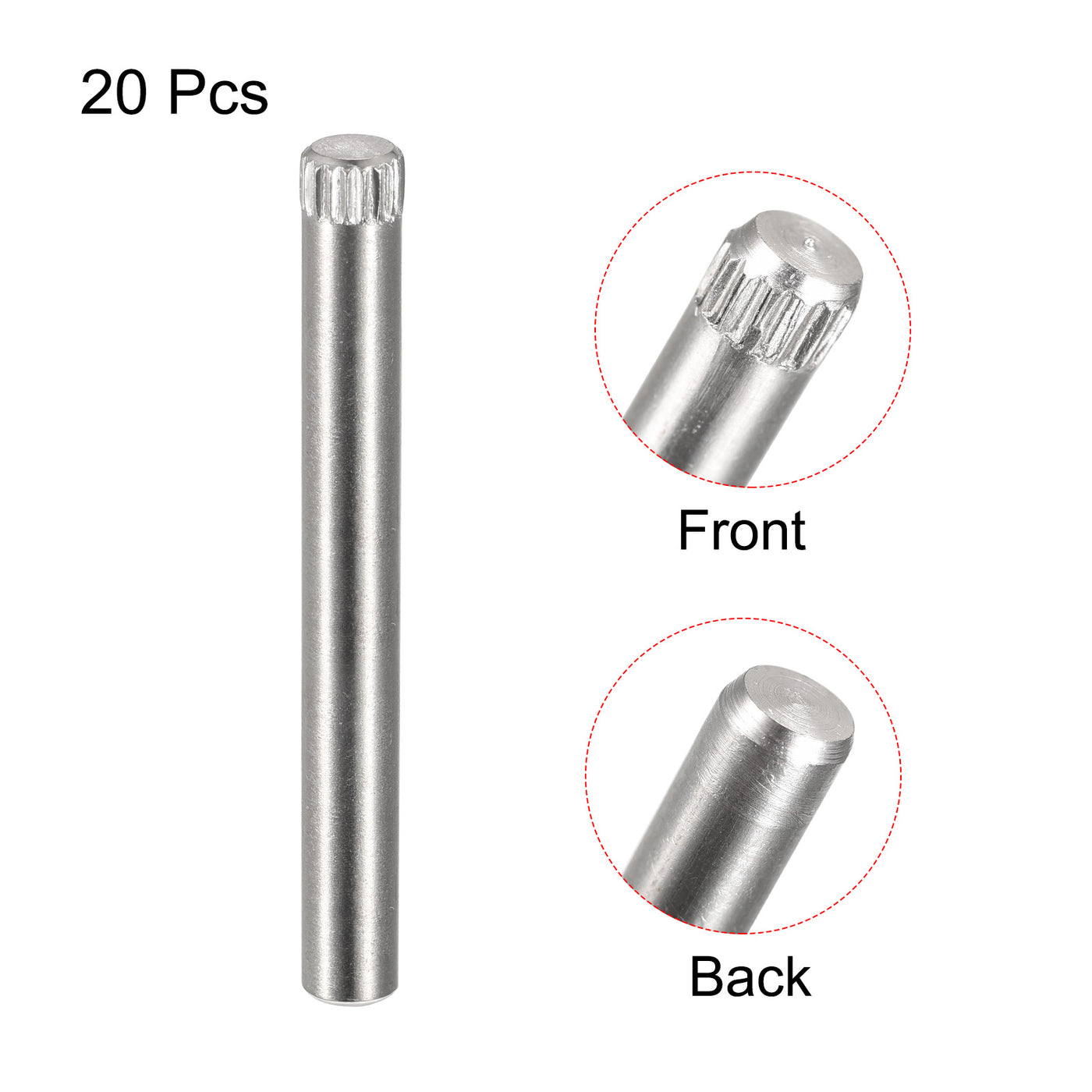uxcell Uxcell 5x45mm 304 Stainless Steel Dowel Pins, 20Pcs Knurled Head Flat End Dowel Pin
