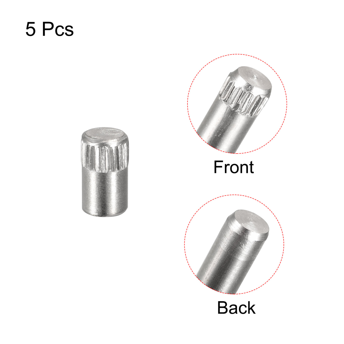 uxcell Uxcell 6x8mm 304 Stainless Steel Dowel Pins, 5Pcs Knurled Head Flat End Dowel Pin