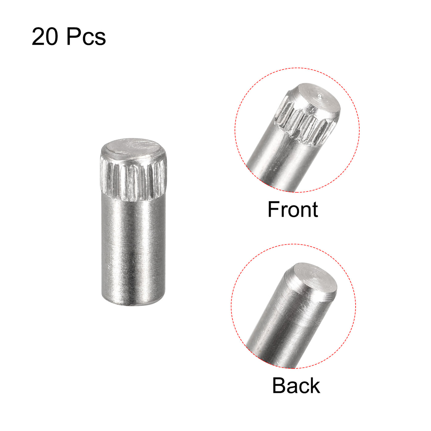 uxcell Uxcell 6x12mm 304 Stainless Steel Dowel Pins, 20Pcs Knurled Head Flat End Dowel Pin
