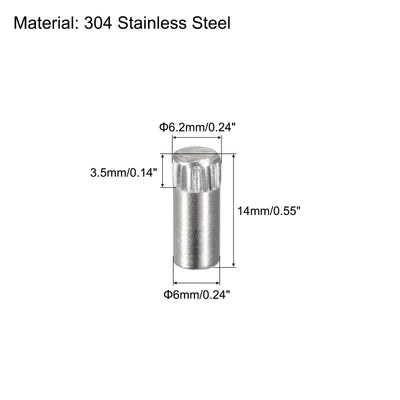 Harfington Uxcell 6x14mm 304 Stainless Steel Dowel Pins, 20Pcs Knurled Head Flat End Dowel Pin