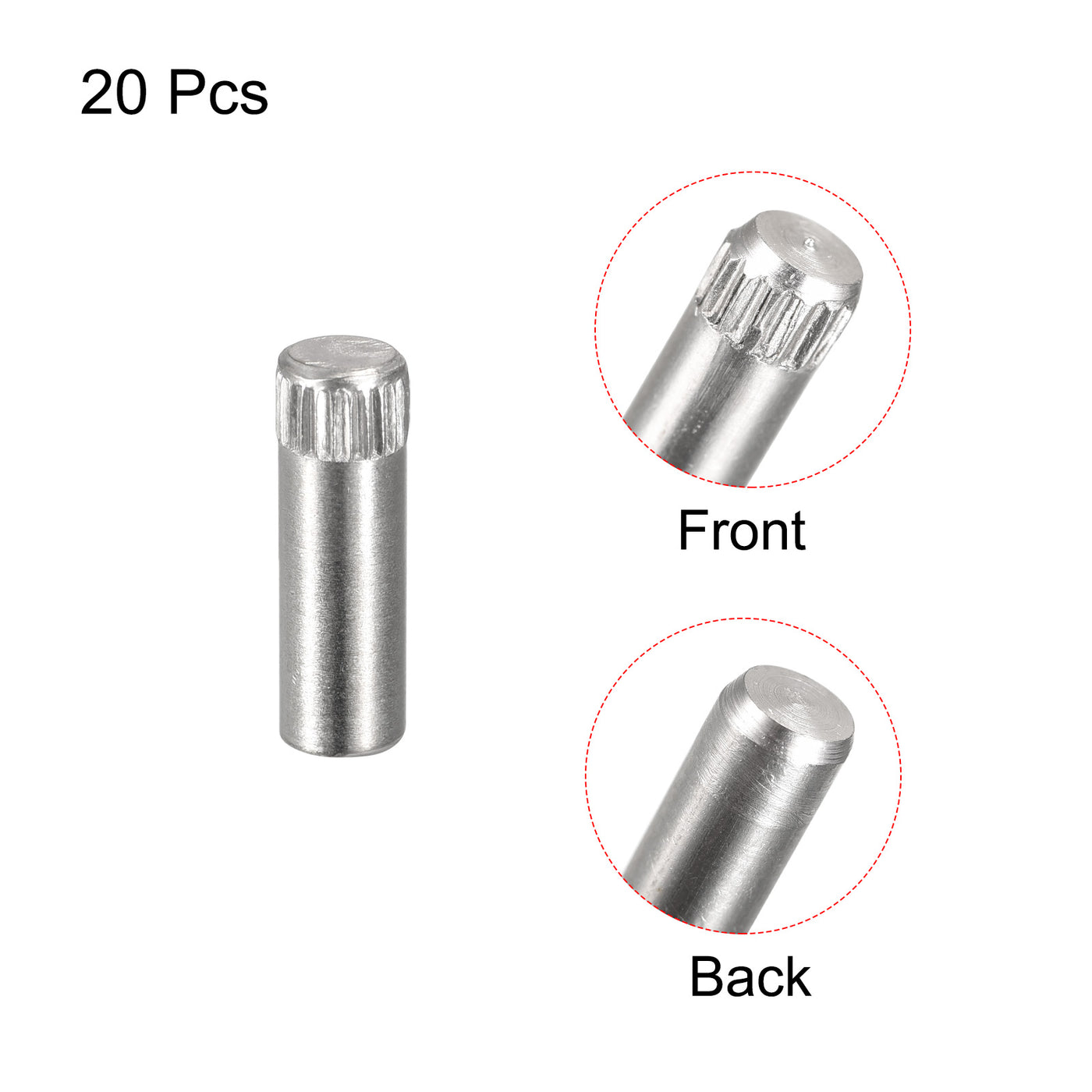 uxcell Uxcell 6x20mm 304 Stainless Steel Dowel Pins, 20Pcs Knurled Head Flat End Dowel Pin