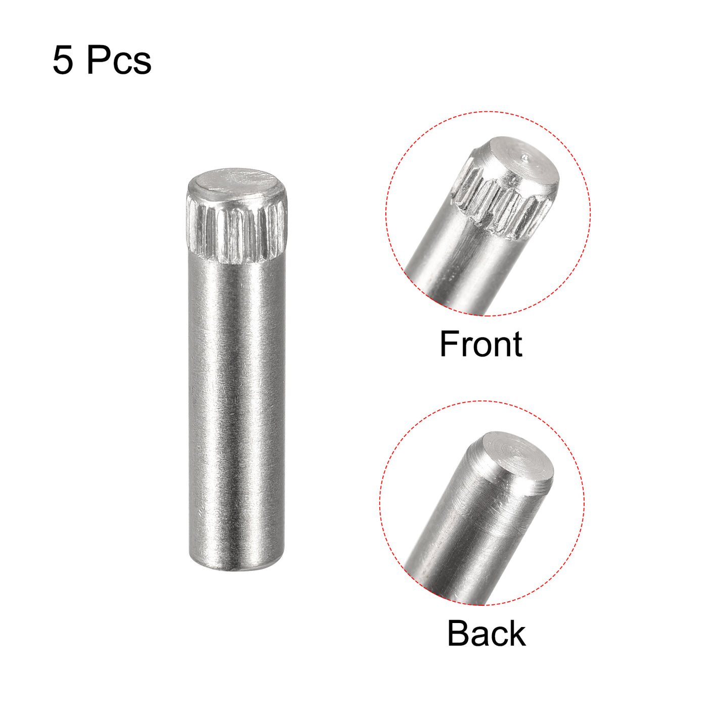 uxcell Uxcell 6x25mm 304 Stainless Steel Dowel Pins, 5Pcs Knurled Head Flat End Dowel Pin