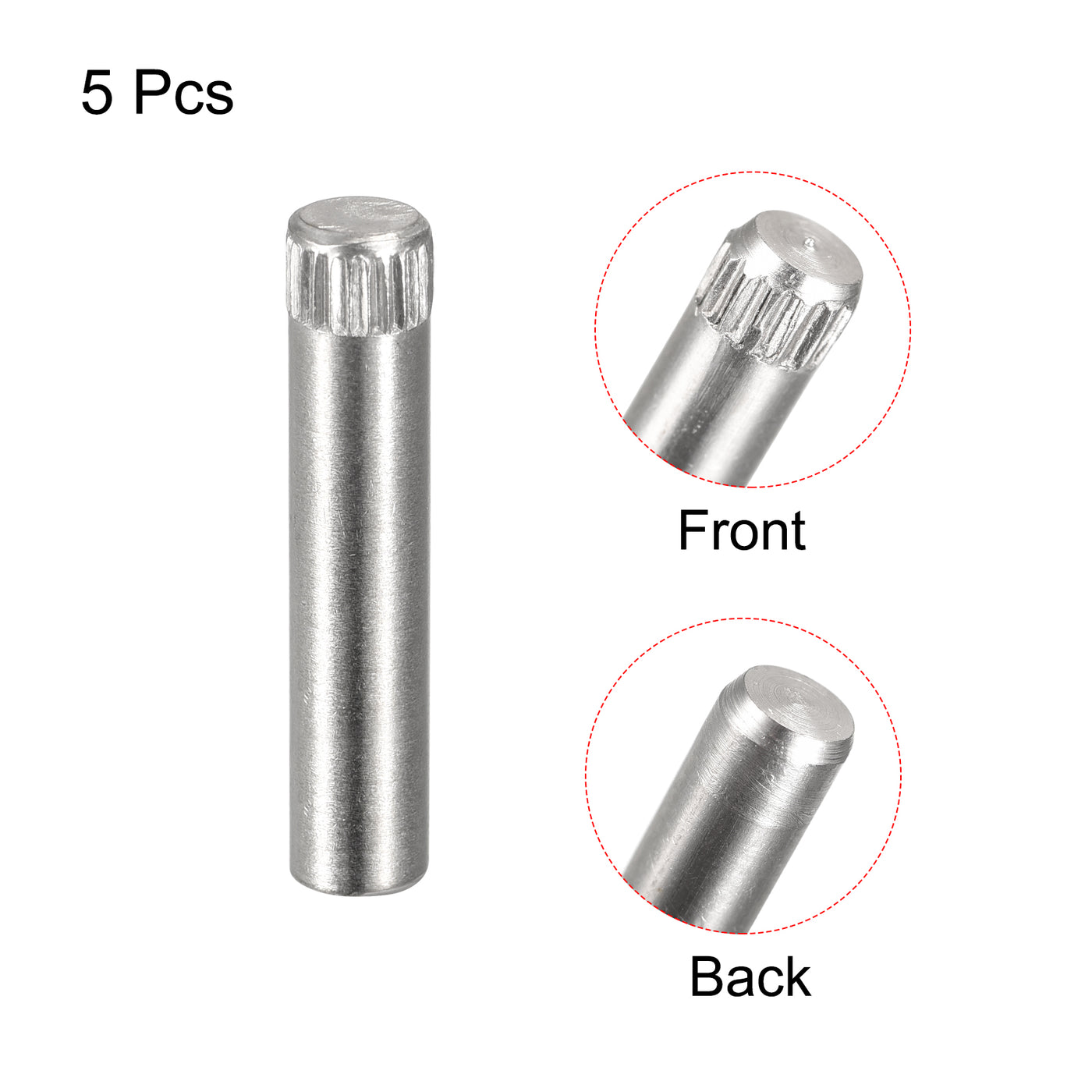 uxcell Uxcell 6x30mm 304 Stainless Steel Dowel Pins, 5Pcs Knurled Head Flat End Dowel Pin